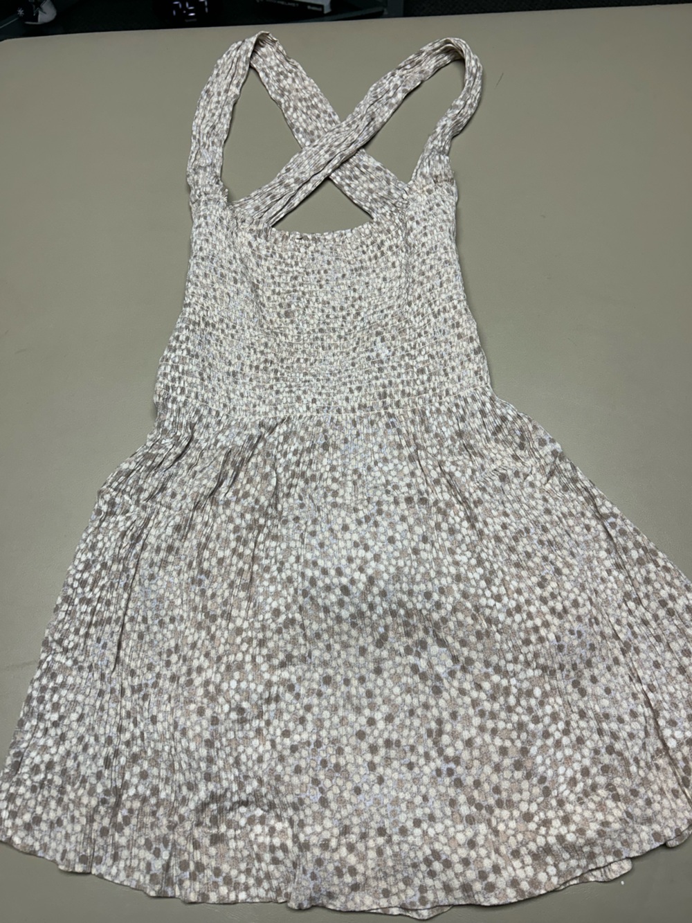Skylar + Madison Taupe and White Polka Dot Dress